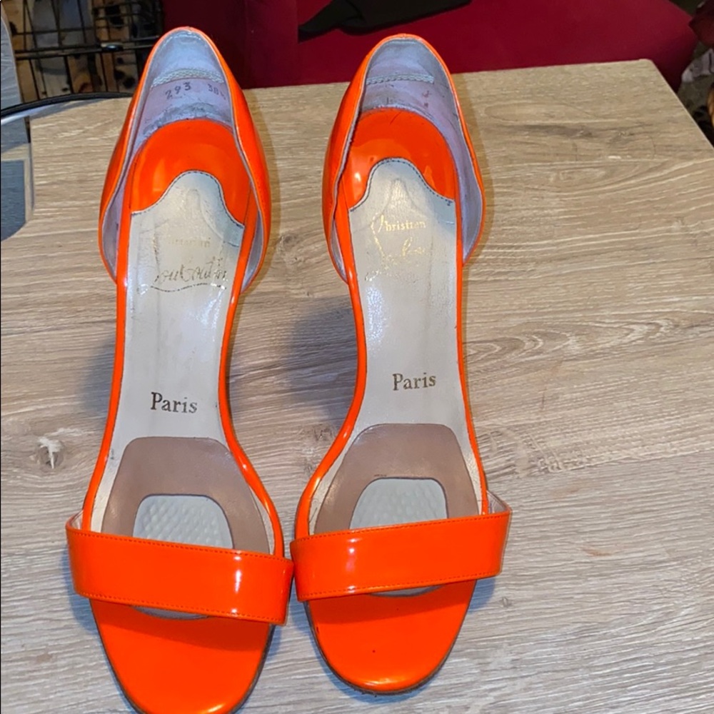 CHRISTIAN LOUBOUTIN PASSMULE ORANGE  WEDGES 8.5